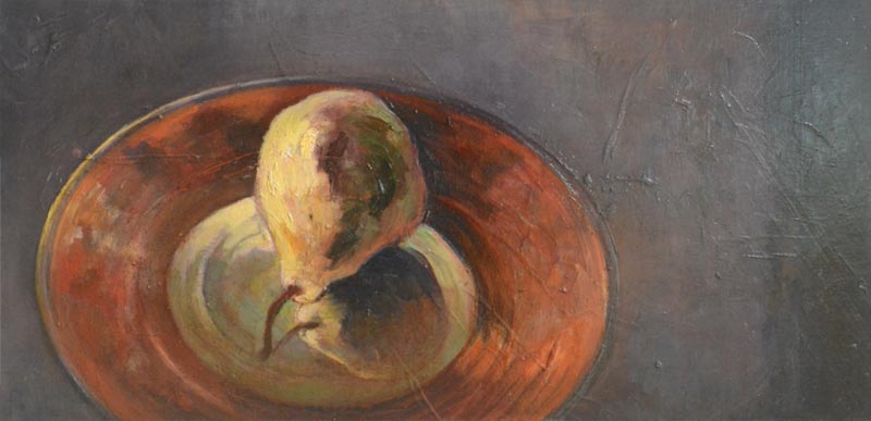 Noella Roos Painting for Sale One Pear on The Red Plate